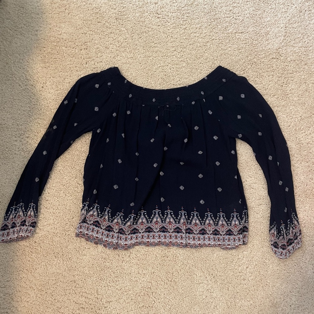 long sleeve navy blouse